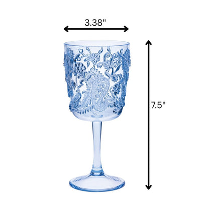 Set of Four Blue Paisley Acrylic Stemmed All Purpose Wine Glass HomeRoots