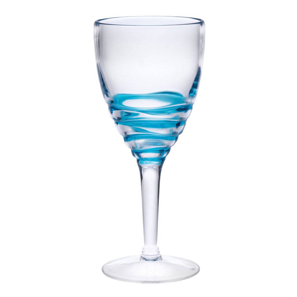 Set of Four Clear and Blue Swirl Acrylic Stemmed All Purpose Wine Glass HomeRoots