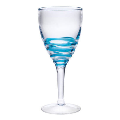 Set of Four Clear and Blue Swirl Acrylic Stemmed All Purpose Wine Glass HomeRoots