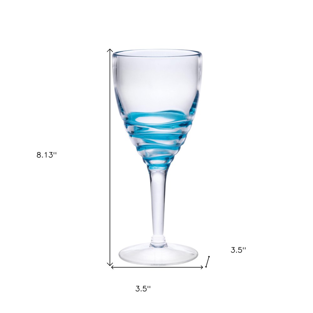 Set of Four Clear and Blue Swirl Acrylic Stemmed All Purpose Wine Glass HomeRoots