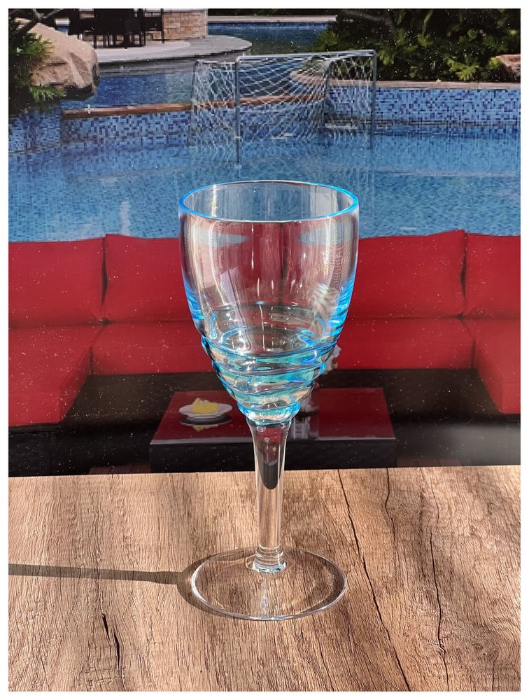 Set of Four Clear and Blue Swirl Acrylic Stemmed All Purpose Wine Glass HomeRoots