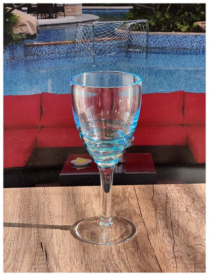 Set of Four Clear and Blue Swirl Acrylic Stemmed All Purpose Wine Glass HomeRoots