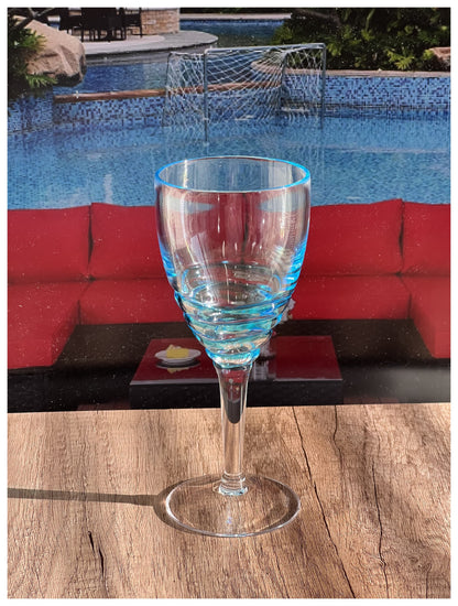 Set of Four Clear and Blue Swirl Acrylic Stemmed All Purpose Wine Glass