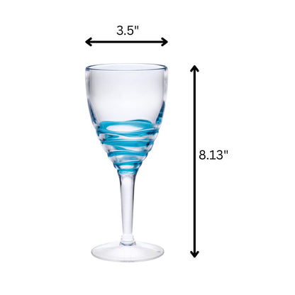 Set of Four Clear and Blue Swirl Acrylic Stemmed All Purpose Wine Glass HomeRoots