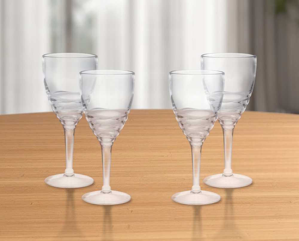 Set of Four Clear Swirl Acrylic Stemmed All Purpose Wine Glass HomeRoots