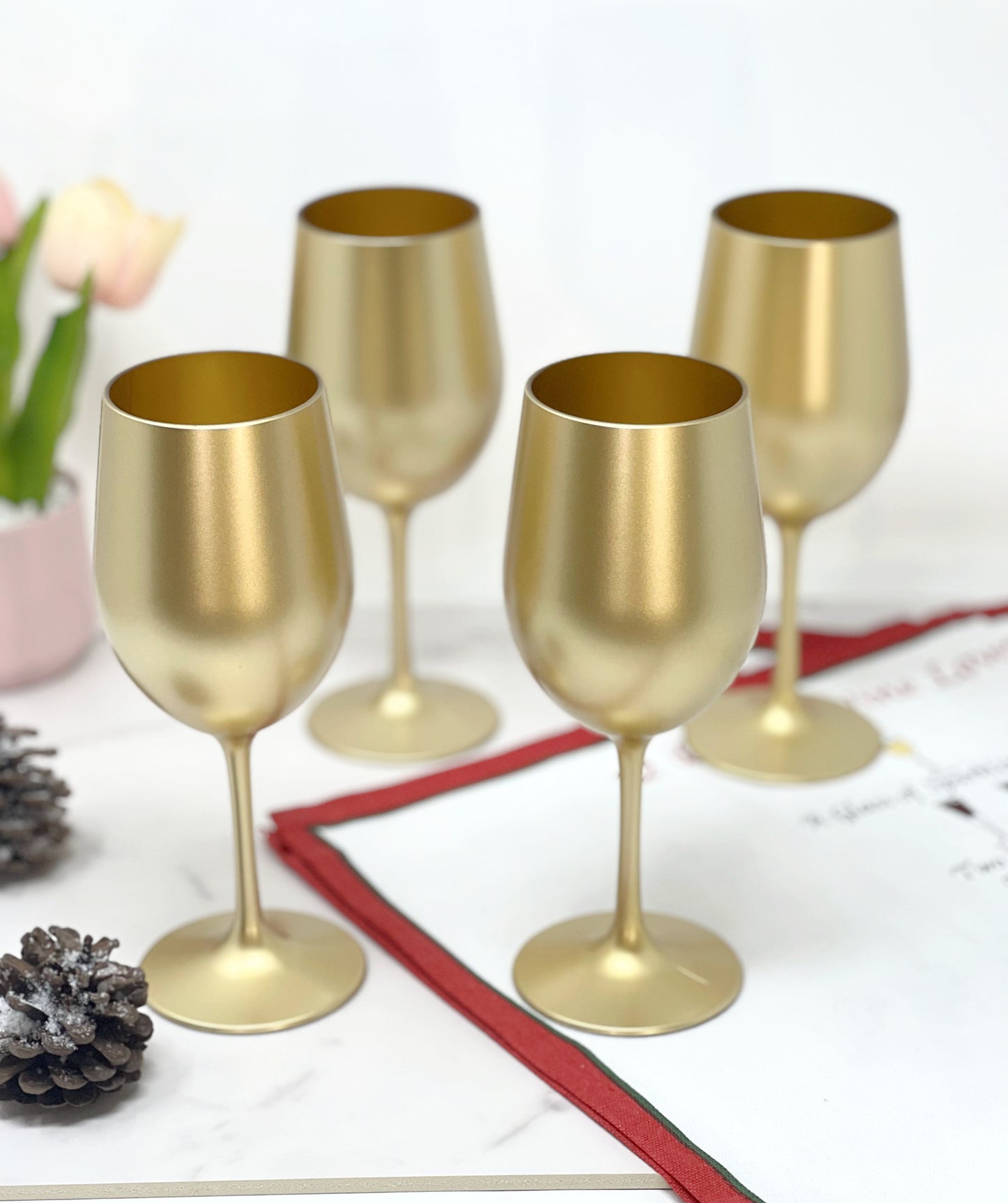 Set of Four Gold Acrylic Stemmed All Purpose Wine Glasses