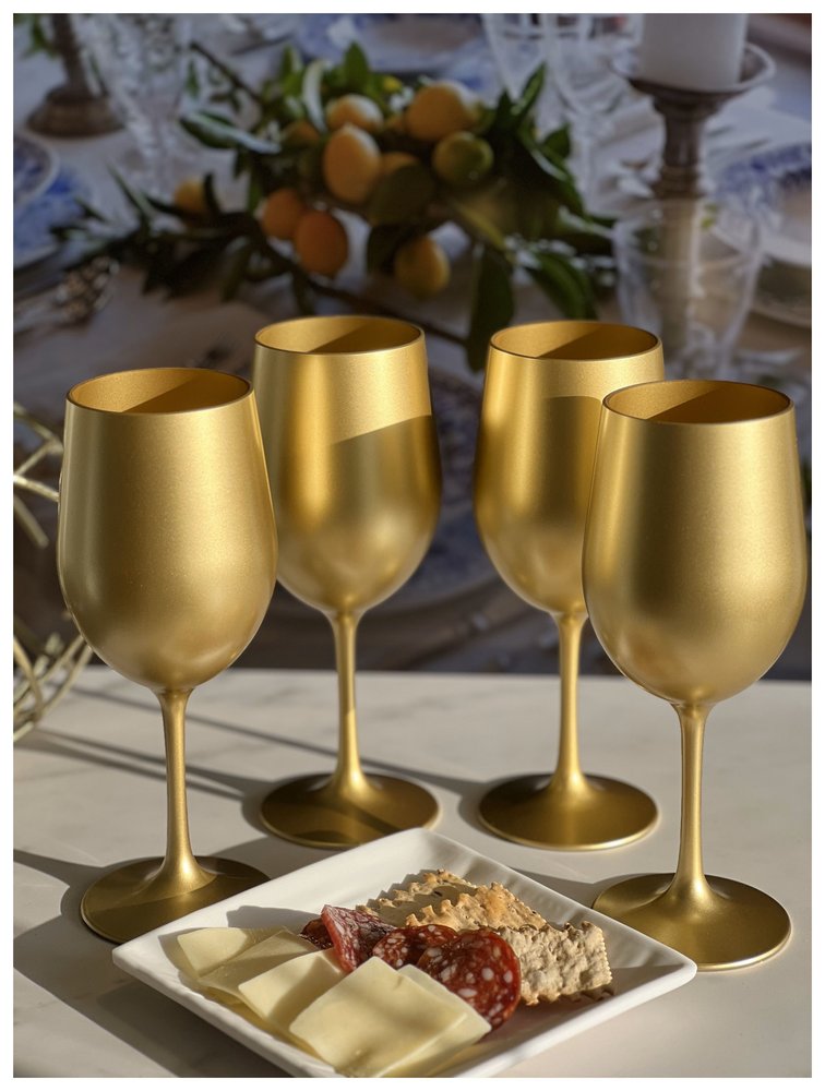 Set of Four Gold Acrylic Stemmed All Purpose Wine Glasses HomeRoots