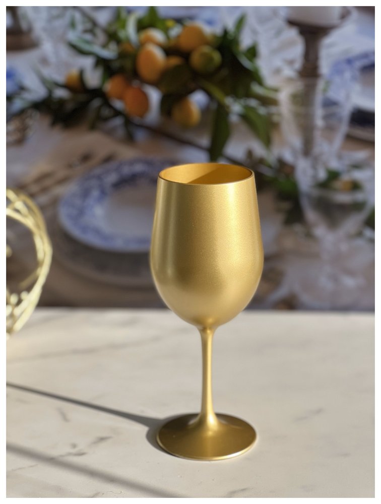 Set of Four Gold Acrylic Stemmed All Purpose Wine Glasses HomeRoots