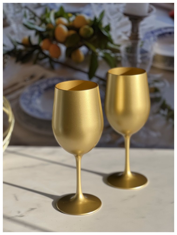 Set of Four Gold Acrylic Stemmed All Purpose Wine Glasses HomeRoots