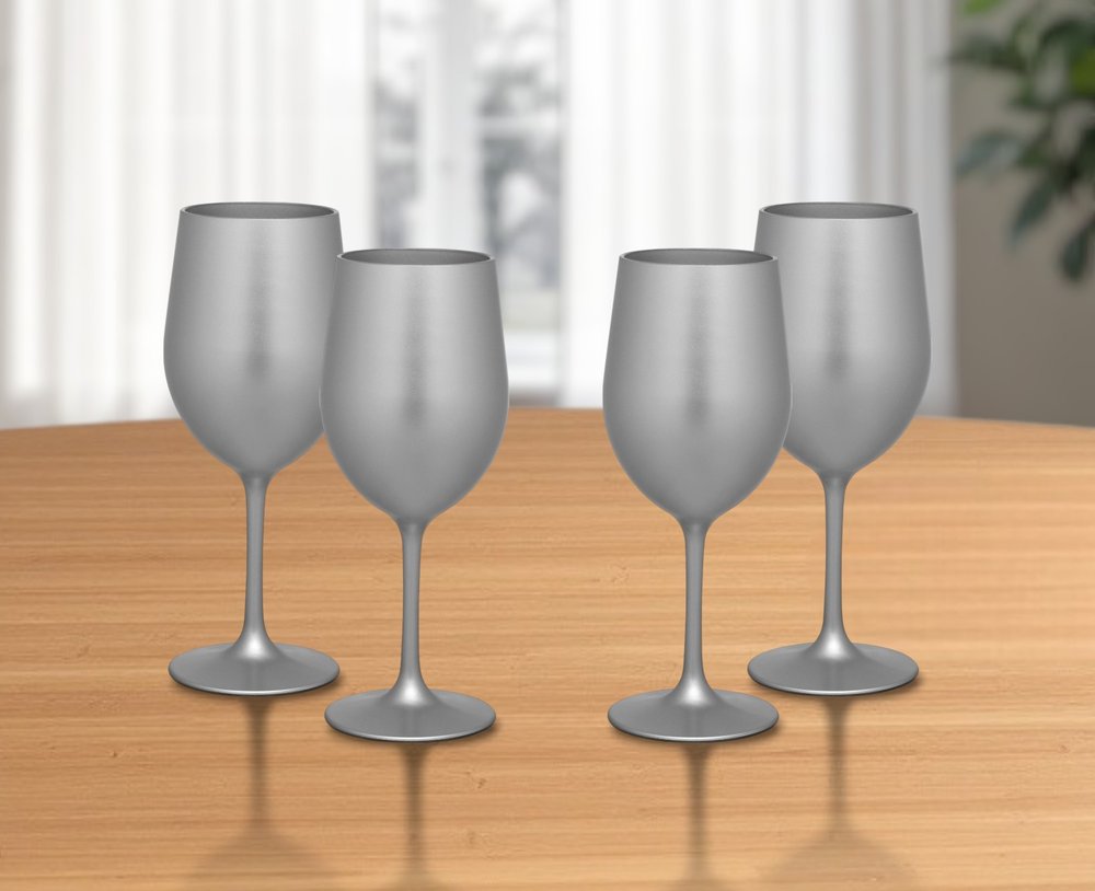 Set of Four Silver Acrylic Stemmed All Purpose Wine Glass HomeRoots