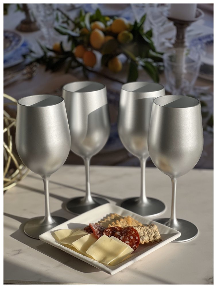 Set of Four Silver Acrylic Stemmed All Purpose Wine Glass HomeRoots