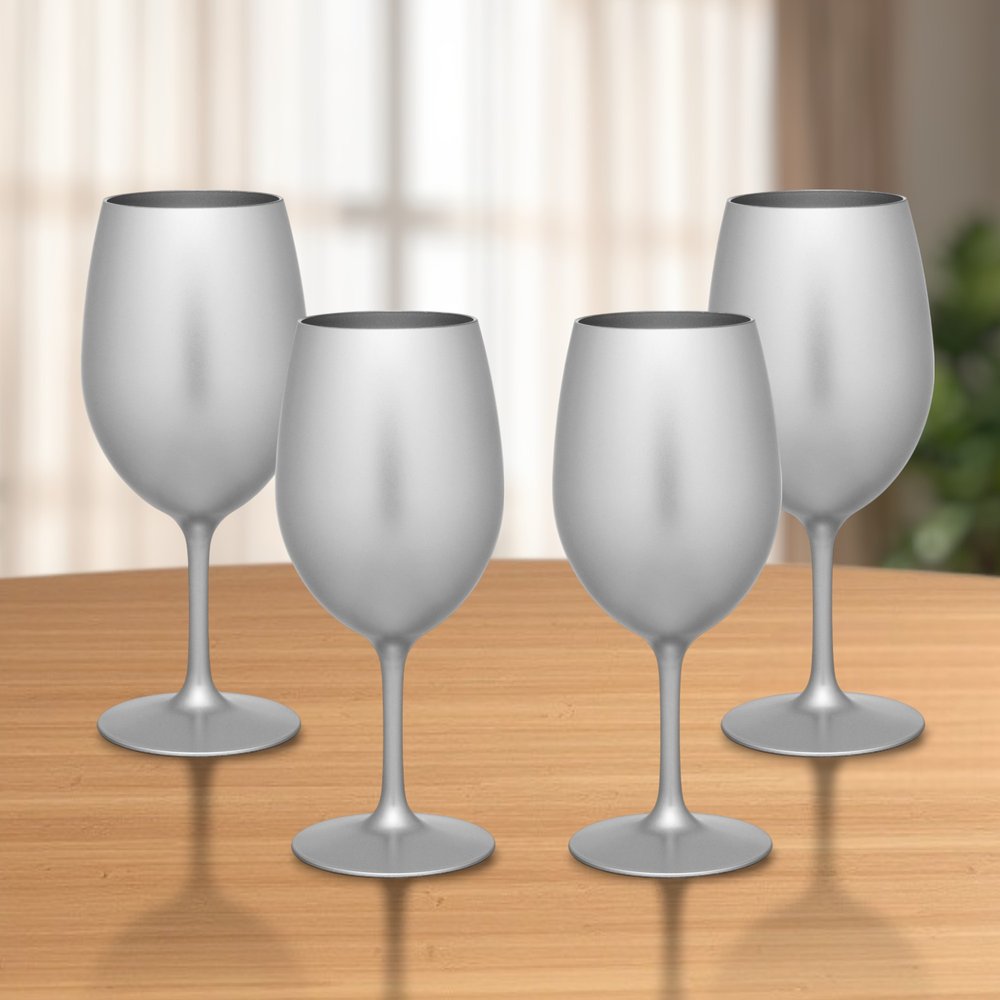 Set of Four Silver Acrylic Stemmed All Purpose Wine Glass HomeRoots
