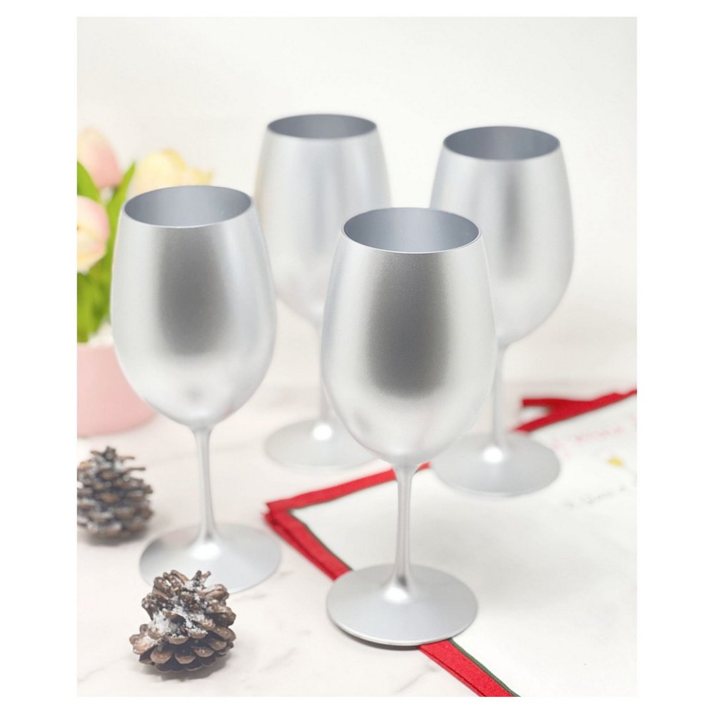 Set of Four Silver Acrylic Stemmed All Purpose Wine Glass HomeRoots
