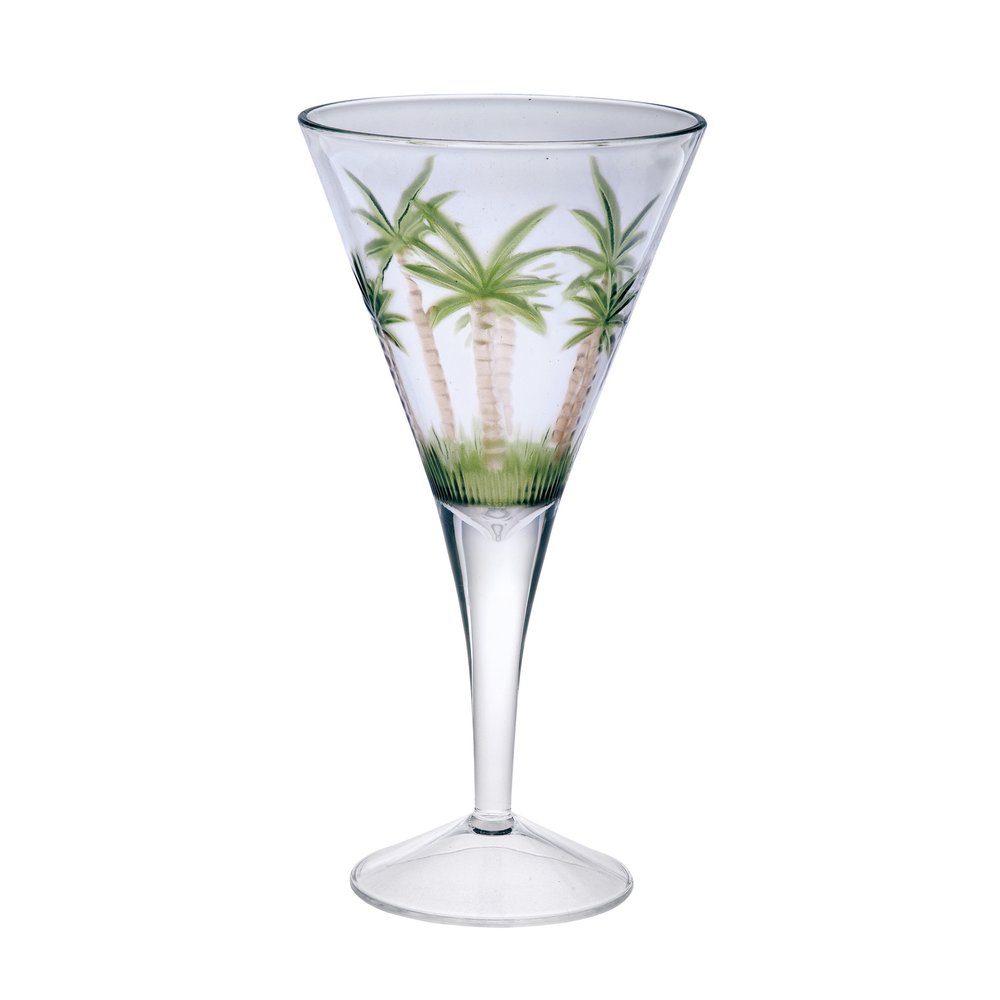 Set of Four Clear and Green Palm Tree Acrylic Stemmed All Purpose Wine Glasses HomeRoots