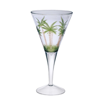 Set of Four Clear and Green Palm Tree Acrylic Stemmed All Purpose Wine Glasses HomeRoots