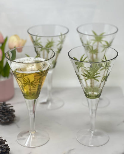 Set of Four Clear and Green Palm Tree Acrylic Stemmed All Purpose Wine Glasses HomeRoots