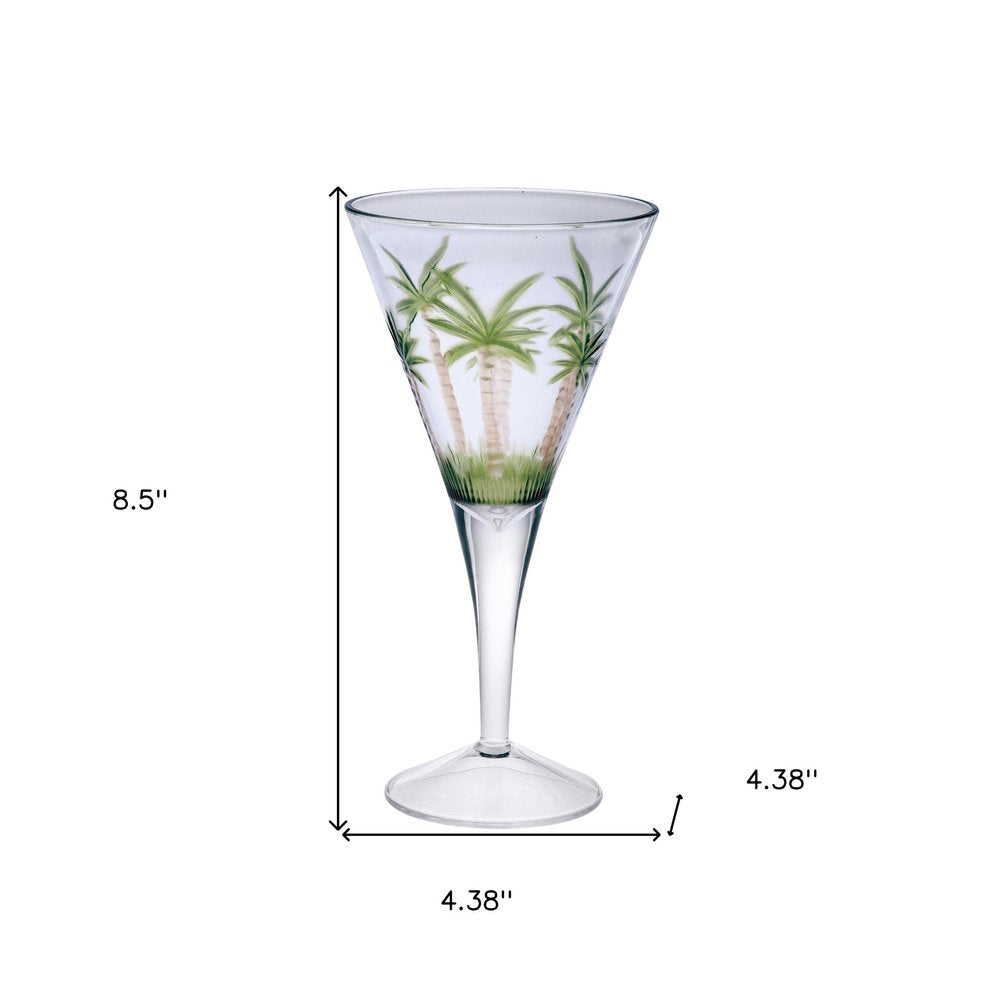 Set of Four Clear and Green Palm Tree Acrylic Stemmed All Purpose Wine Glasses HomeRoots
