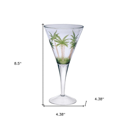 Set of Four Clear and Green Palm Tree Acrylic Stemmed All Purpose Wine Glasses HomeRoots