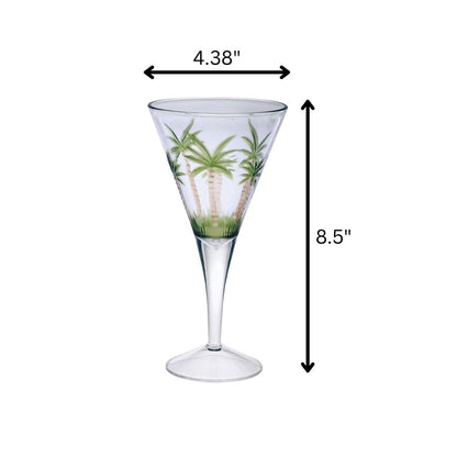 Set of Four Clear and Green Palm Tree Acrylic Stemmed All Purpose Wine Glasses HomeRoots