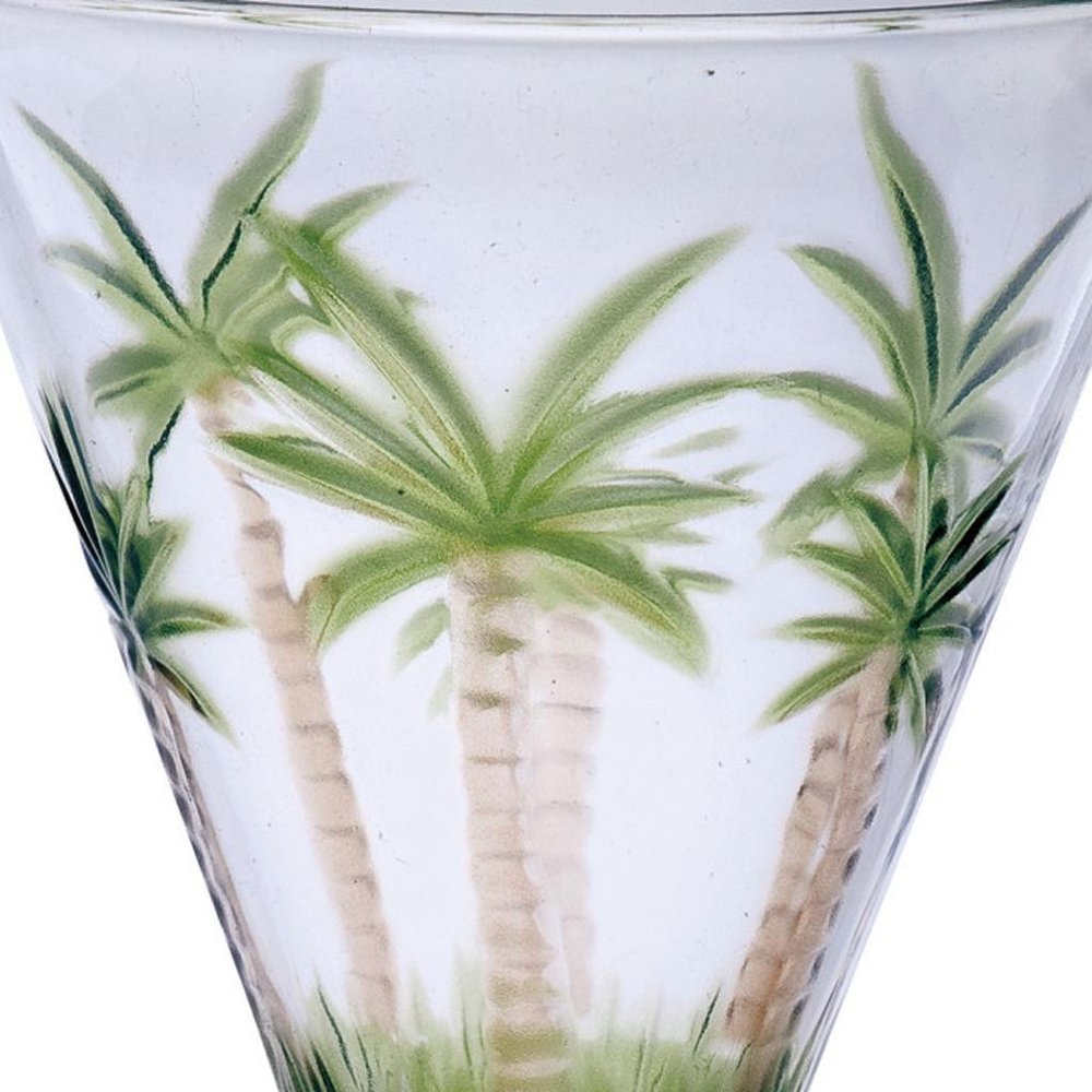 Set of Four Clear and Green Palm Tree Acrylic Stemmed All Purpose Wine Glasses HomeRoots