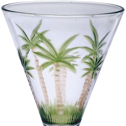Set of Four Clear and Green Palm Tree Acrylic Stemmed All Purpose Wine Glasses HomeRoots
