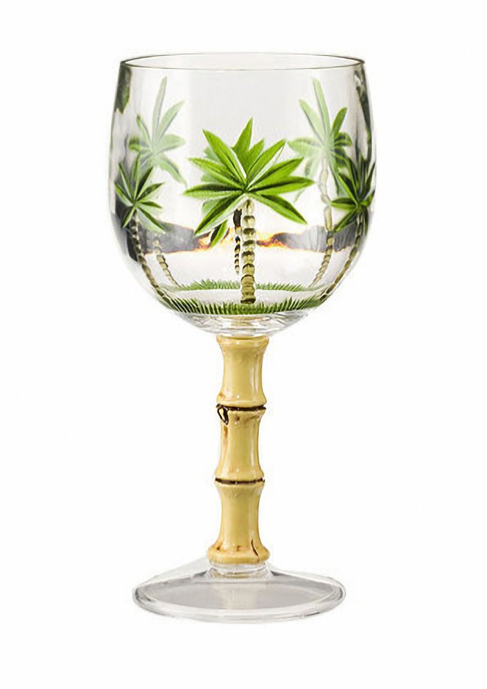 Set of Four Clear and Green Palm Tree Acrylic Stemmed All Purpose Wine Glasses HomeRoots