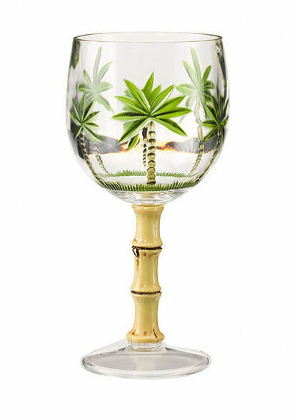 Set of Four Clear and Green Palm Tree Acrylic Stemmed All Purpose Wine Glasses HomeRoots