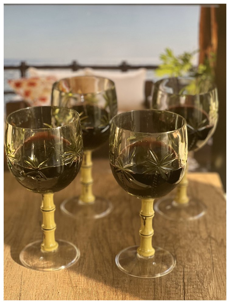 Set of Four Clear and Green Palm Tree Acrylic Stemmed All Purpose Wine Glasses HomeRoots
