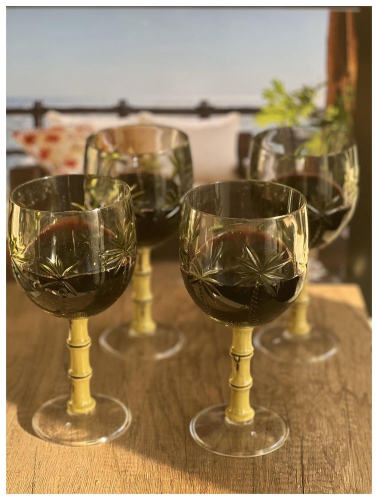 Set of Four Clear and Green Palm Tree Acrylic Stemmed All Purpose Wine Glasses HomeRoots