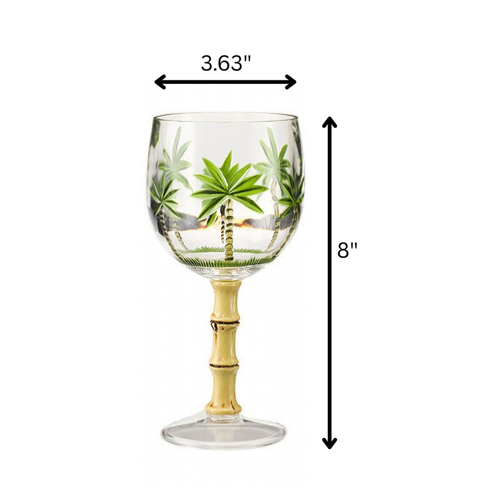 Set of Four Clear and Green Palm Tree Acrylic Stemmed All Purpose Wine Glasses HomeRoots