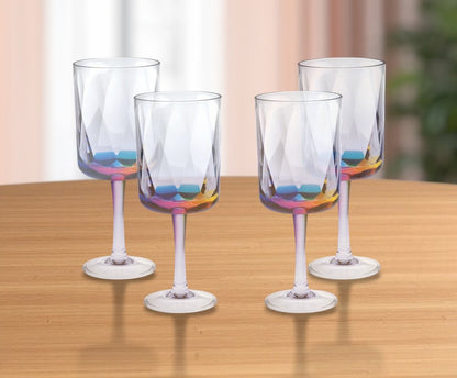 Set of Four Clear and Rainbow Geometric Acrylic Stemmed All Purpose Wine Glasses HomeRoots