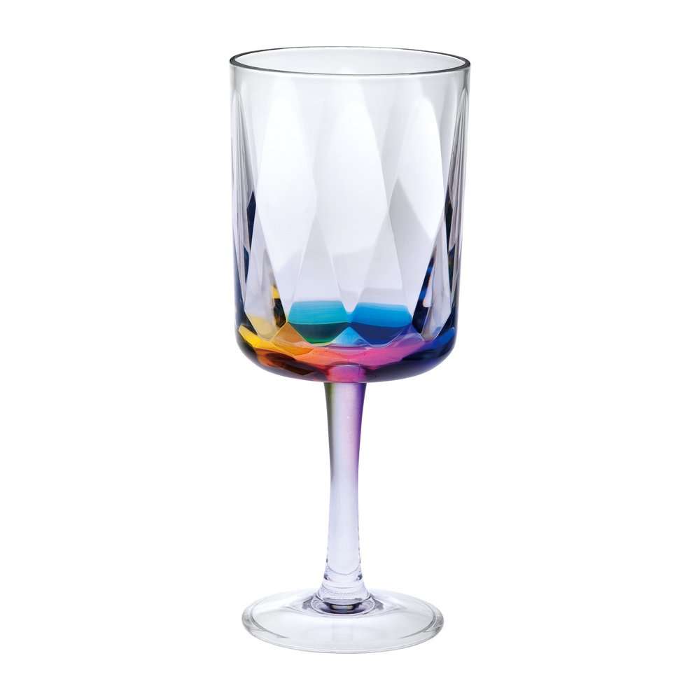 Set of Four Clear and Rainbow Geometric Acrylic Stemmed All Purpose Wine Glasses HomeRoots