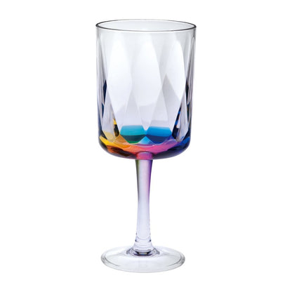 Set of Four Clear and Rainbow Geometric Acrylic Stemmed All Purpose Wine Glasses HomeRoots