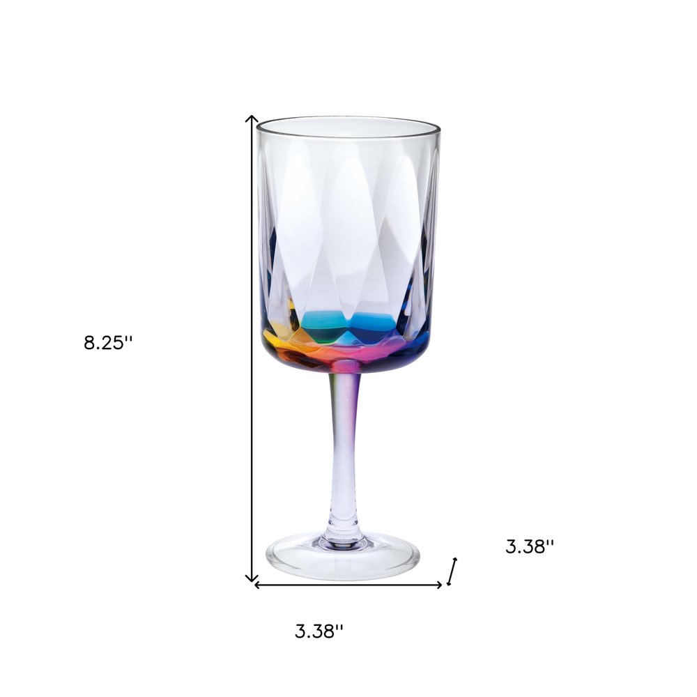Set of Four Clear and Rainbow Geometric Acrylic Stemmed All Purpose Wine Glasses HomeRoots