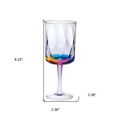 Set of Four Clear and Rainbow Geometric Acrylic Stemmed All Purpose Wine Glasses HomeRoots