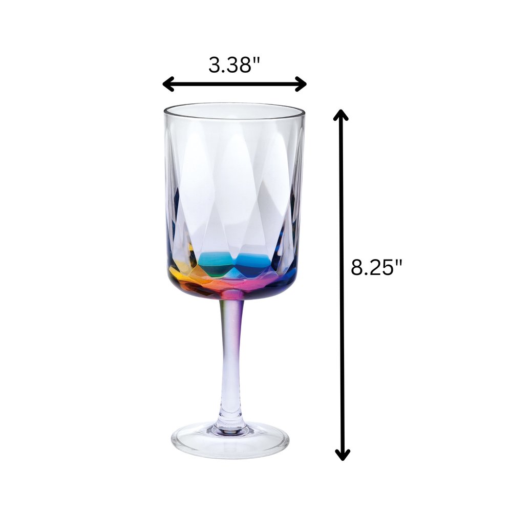 Set of Four Clear and Rainbow Geometric Acrylic Stemmed All Purpose Wine Glasses HomeRoots
