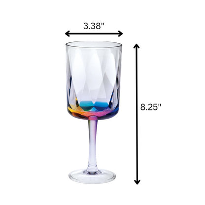 Set of Four Clear and Rainbow Geometric Acrylic Stemmed All Purpose Wine Glasses HomeRoots