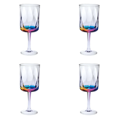 Set of Four Clear and Rainbow Geometric Acrylic Stemmed All Purpose Wine Glasses