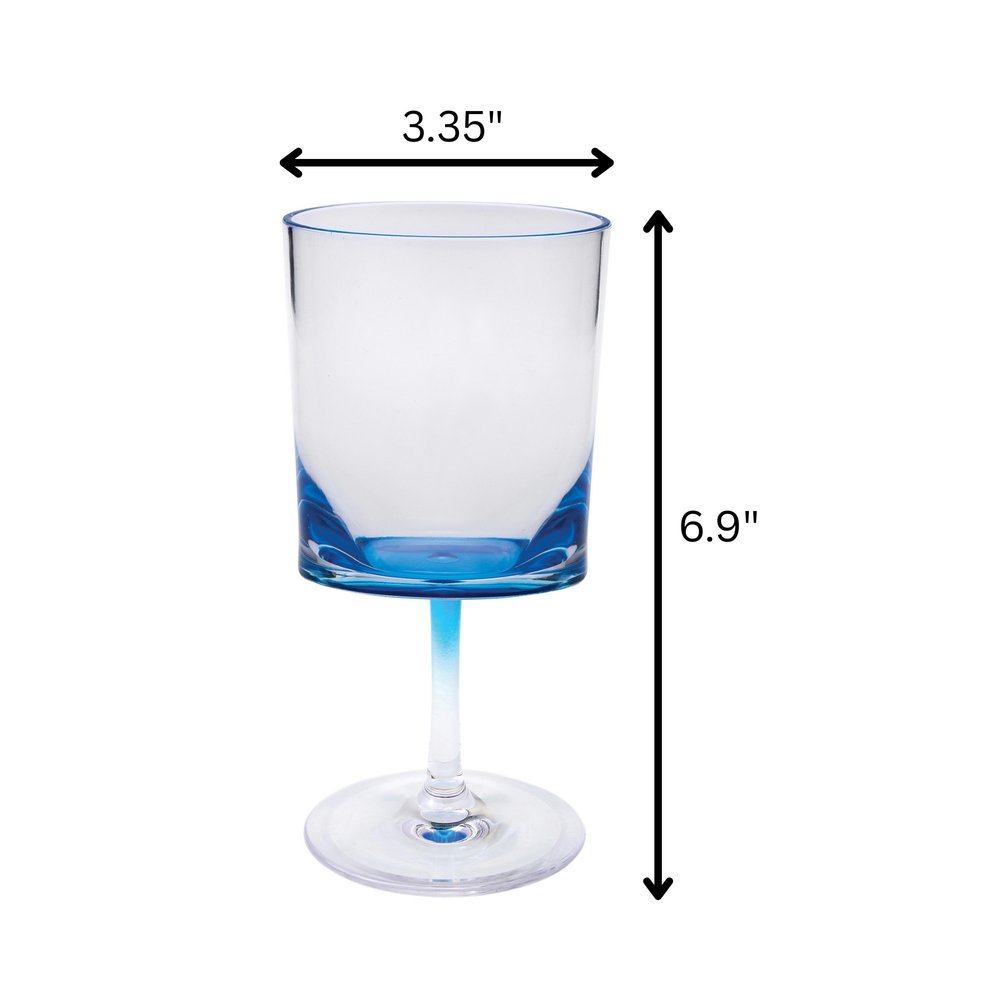 Set of Four Clear and Blue Acrylic Stemmed All Purpose Wine Glass HomeRoots