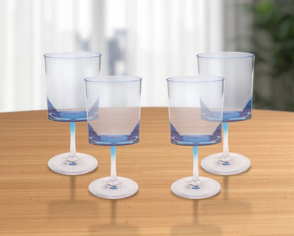 Set of Four Clear and Blue Acrylic Stemmed All Purpose Wine Glass HomeRoots