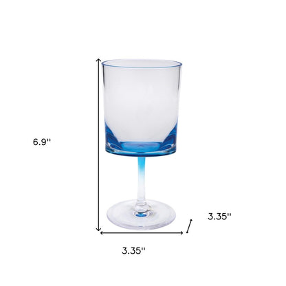 Set of Four Clear and Blue Acrylic Stemmed All Purpose Wine Glass HomeRoots
