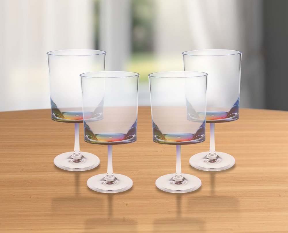 Set of Four Clear and Blue Acrylic Stemmed All Purpose Wine Glass HomeRoots