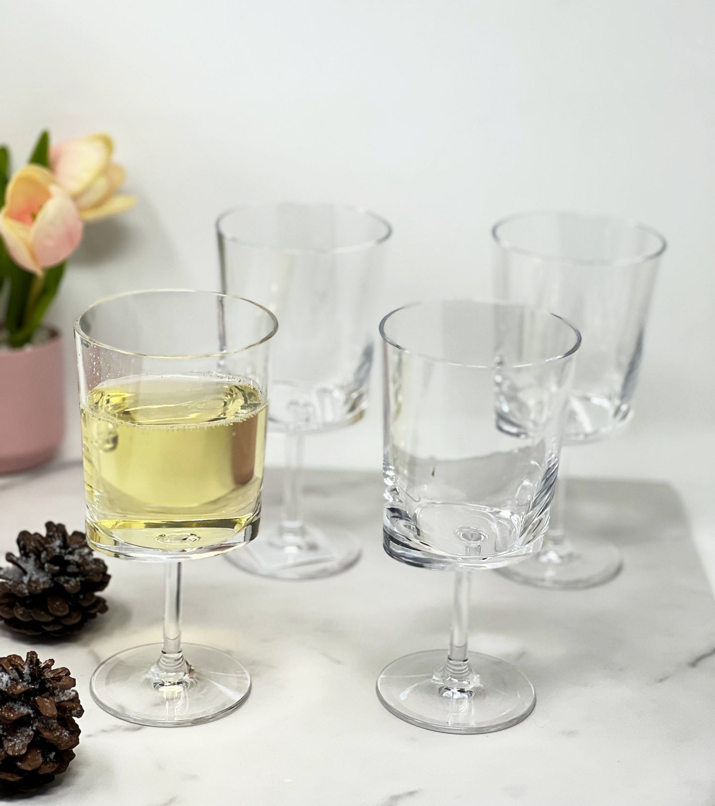 Set of Four Clear Acrylic Stemmed All Purpose Wine Glass