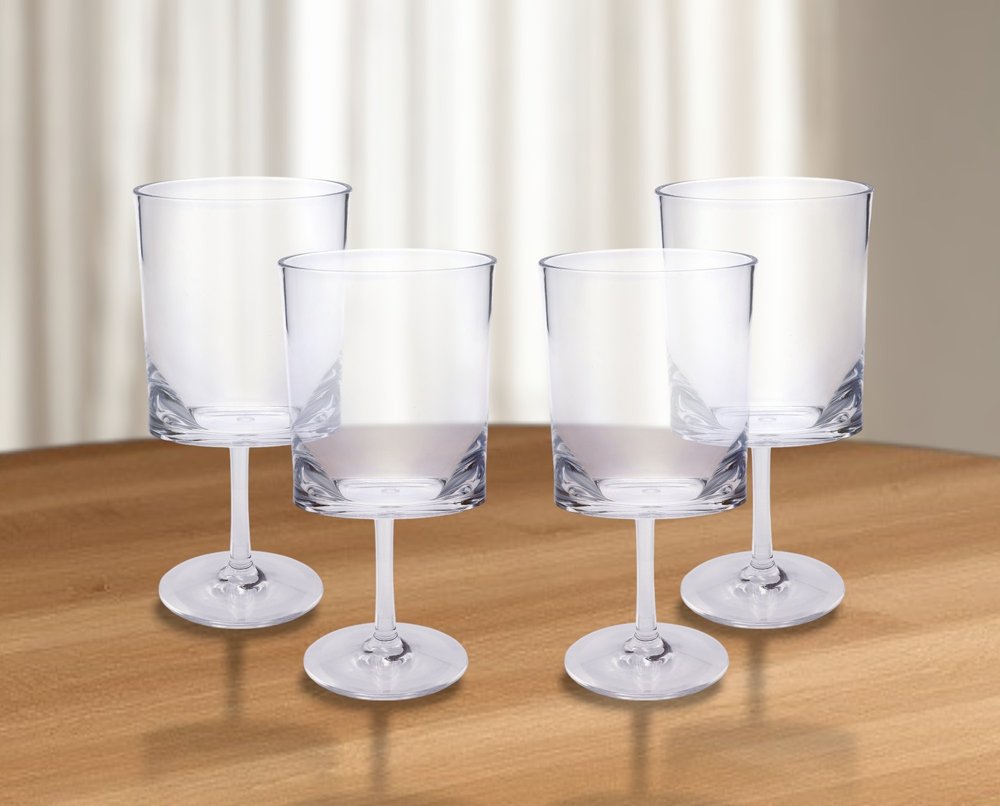 Set of Four Clear Tritan Plastic Stemmed All Purpose Wine Glass HomeRoots