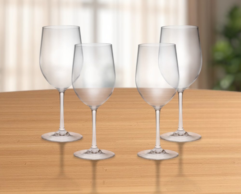 Set of Four Clear Tritan Plastic Stemmed All Purpose Wine Glass HomeRoots
