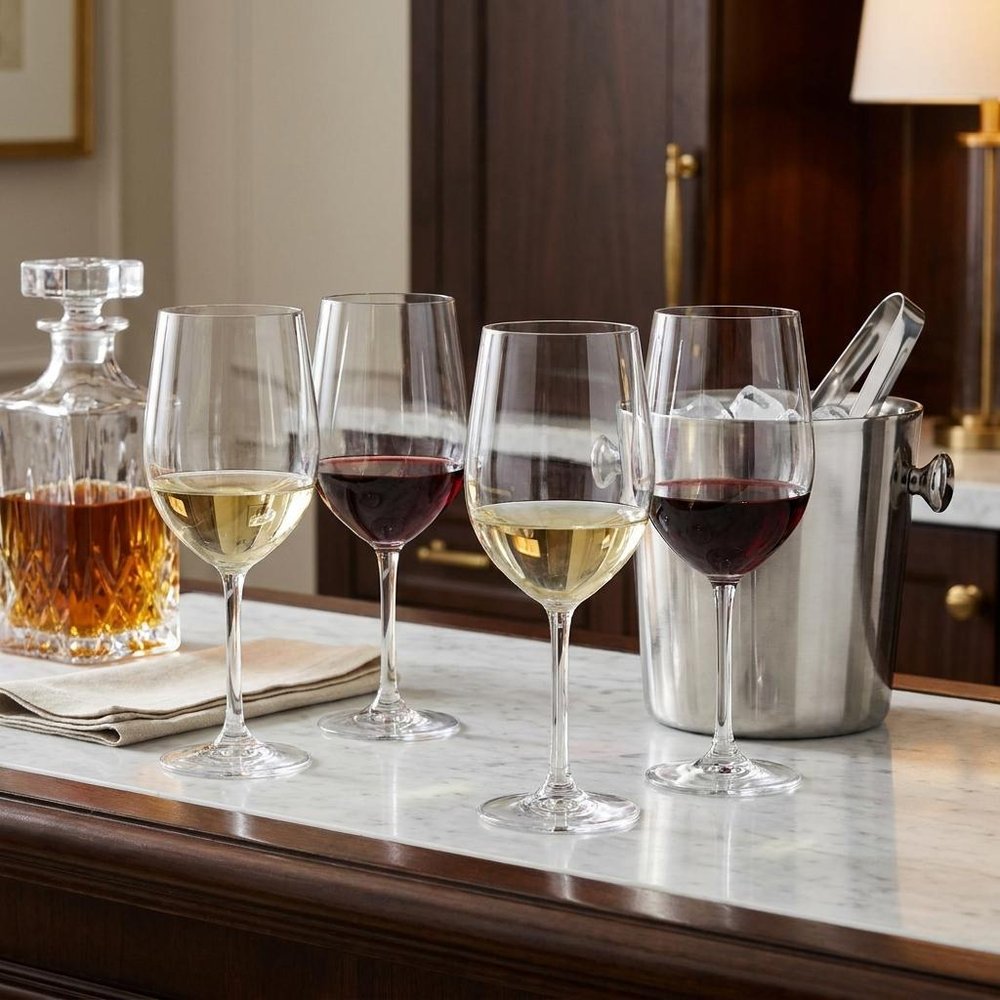Set of Four Clear Tritan Plastic Stemmed All Purpose Wine Glass HomeRoots