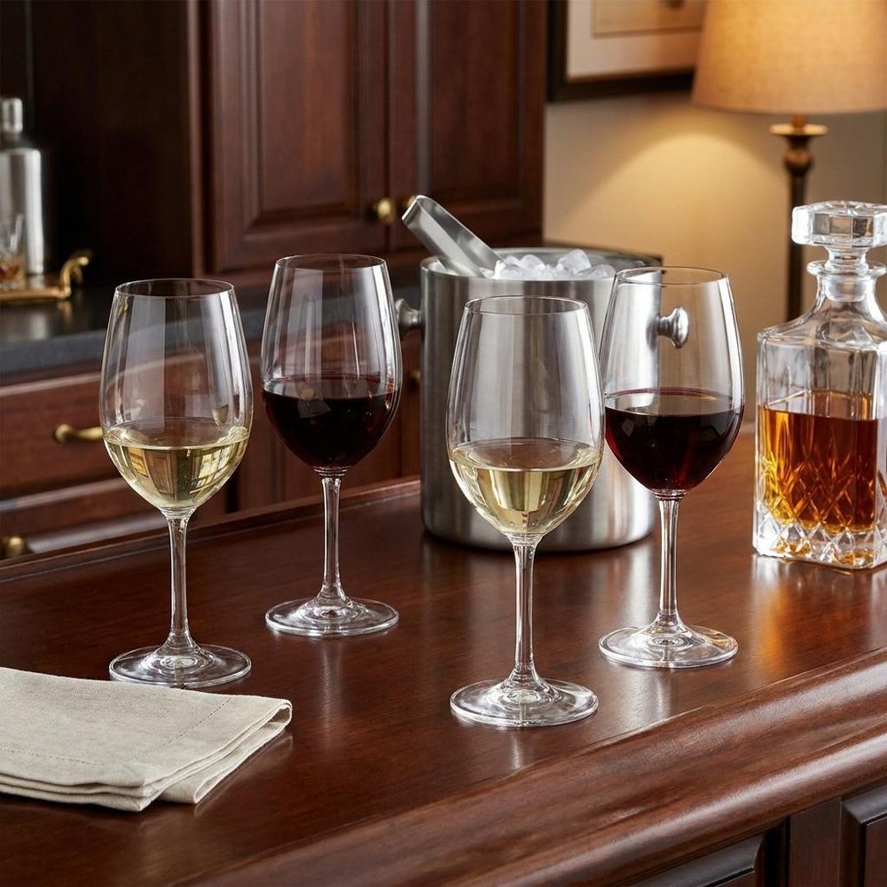 Set of Four Clear Tritan Plastic Stemmed All Purpose Wine Glass HomeRoots