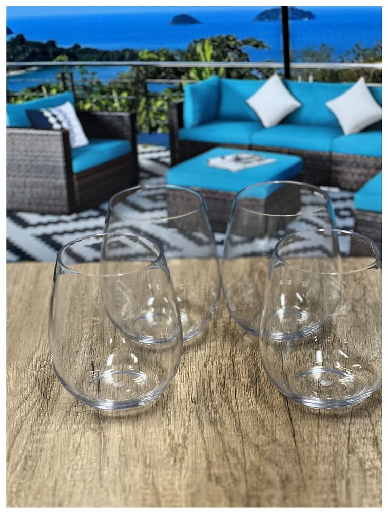 Set of Four Clear Tritan Plastic Balloon or Round Bowl Stemless All Purpose Wine Glass HomeRoots