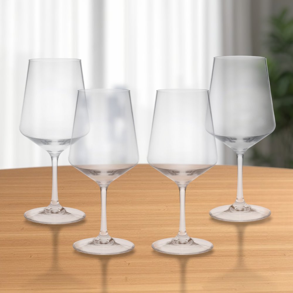 Set of Four Clear Tritan Plastic Stemmed All Purpose Wine Glasses HomeRoots