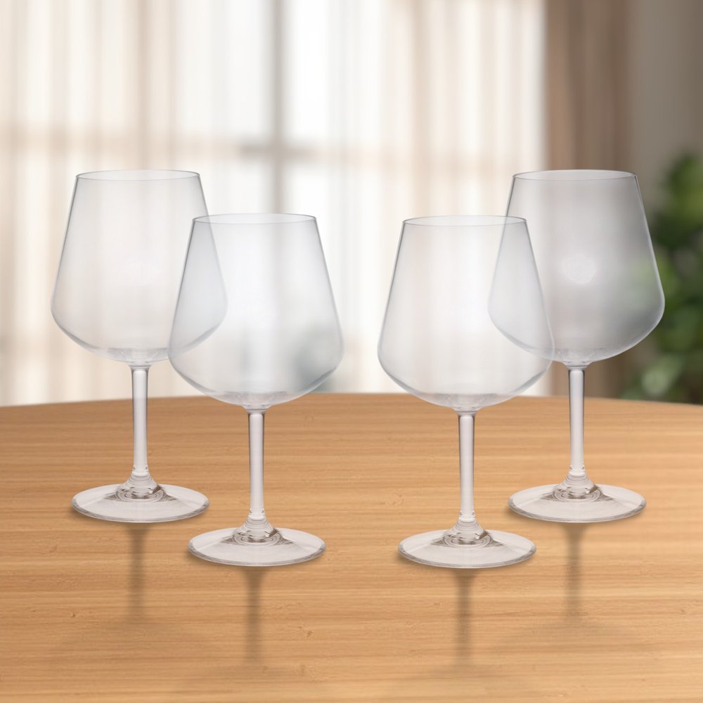 Set of Four Clear Tritan Plastic Stemmed All Purpose Wine Glasses HomeRoots